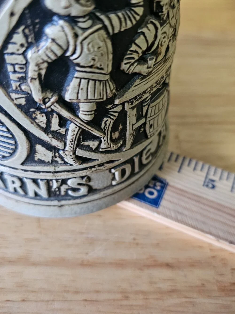 Vtg Gerz German Salt Glaze Stoneware Lidded Beer Stein Knighthood Pewter Lid